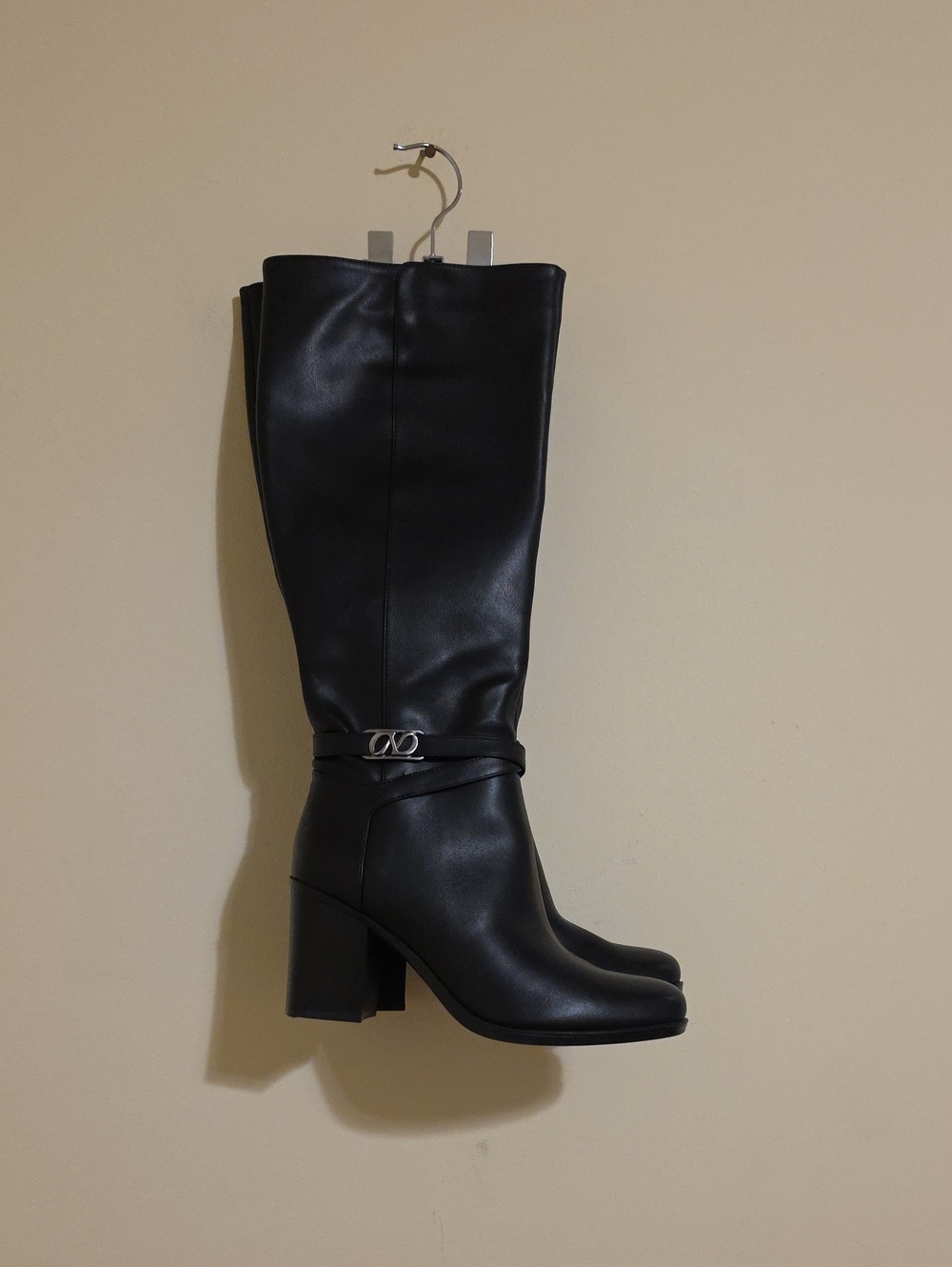 Naturalizer Black Knee-High Block Heel Boots with Silver Accent